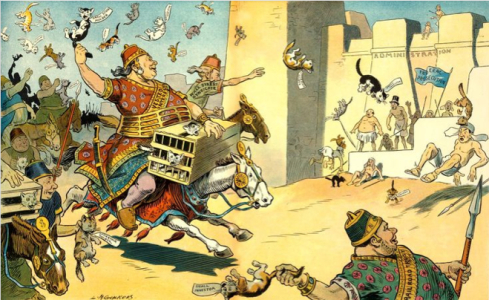 Editorial cartoon based on the Battle of Pelusium